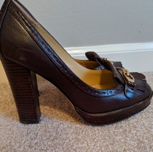 Coach stacked loafer heels brown leather